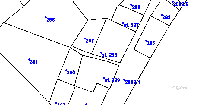 Parcela st. 296 v KÚ Bechyně, Katastrální mapa