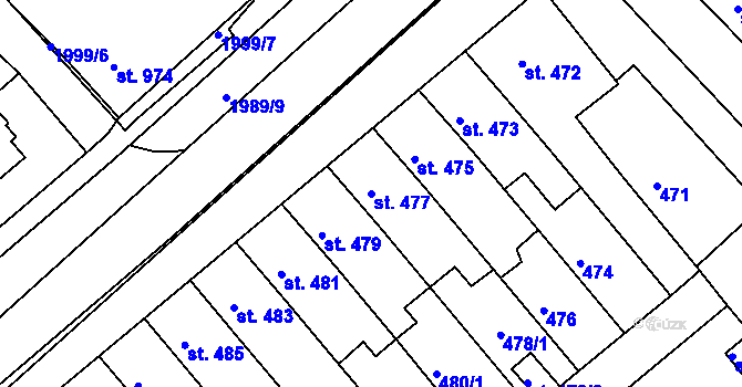 Parcela st. 477 v KÚ Bechyně, Katastrální mapa