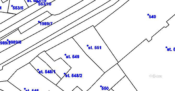 Parcela st. 551 v KÚ Bechyně, Katastrální mapa