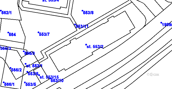 Parcela st. 553/2 v KÚ Bechyně, Katastrální mapa
