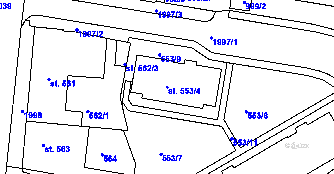 Parcela st. 553/4 v KÚ Bechyně, Katastrální mapa