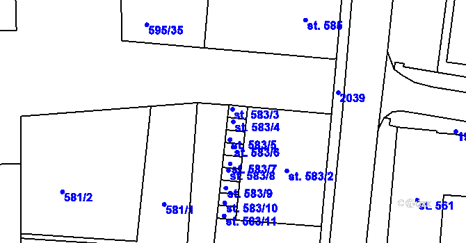Parcela st. 583/4 v KÚ Bechyně, Katastrální mapa