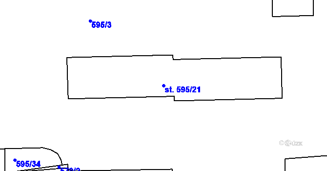 Parcela st. 595/21 v KÚ Bechyně, Katastrální mapa