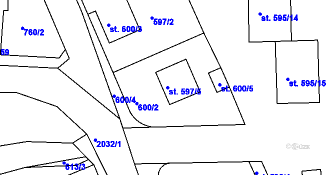 Parcela st. 597/5 v KÚ Bechyně, Katastrální mapa