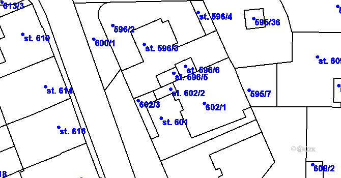 Parcela st. 602/2 v KÚ Bechyně, Katastrální mapa