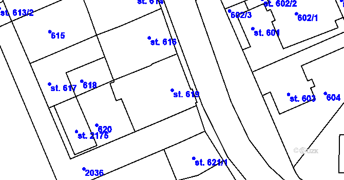 Parcela st. 619 v KÚ Bechyně, Katastrální mapa