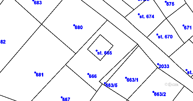 Parcela st. 665 v KÚ Bechyně, Katastrální mapa