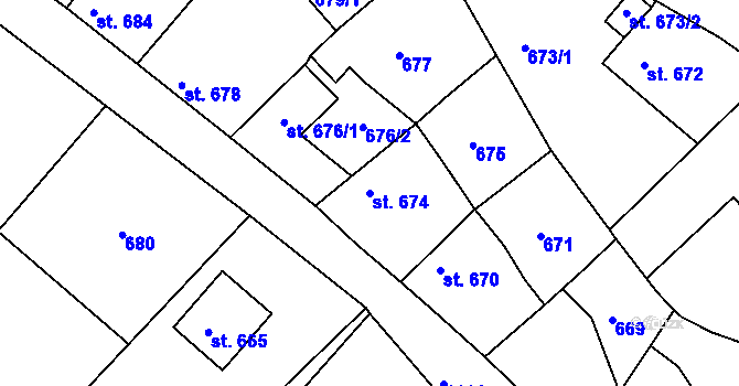 Parcela st. 674 v KÚ Bechyně, Katastrální mapa