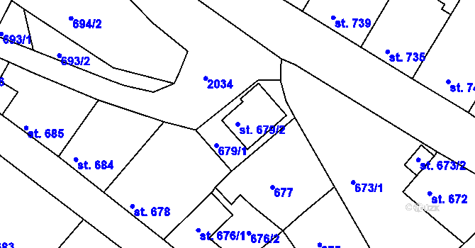 Parcela st. 679/2 v KÚ Bechyně, Katastrální mapa
