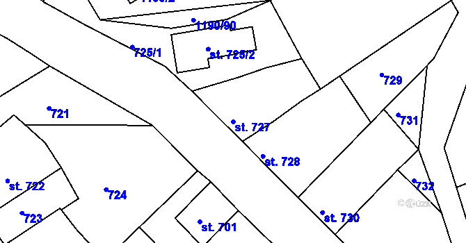 Parcela st. 727 v KÚ Bechyně, Katastrální mapa