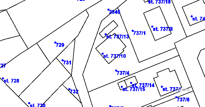 Parcela st. 737/10 v KÚ Bechyně, Katastrální mapa