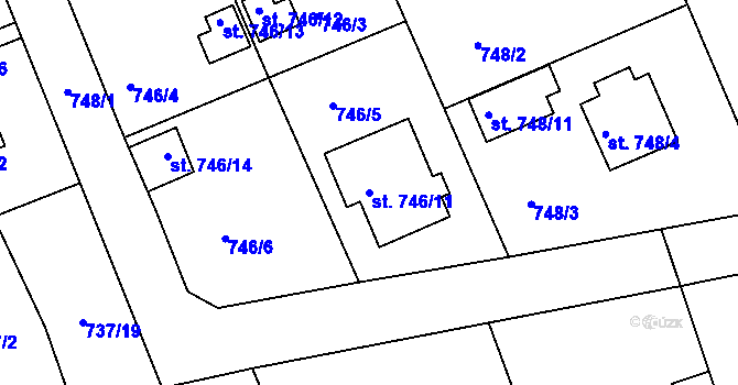 Parcela st. 746/11 v KÚ Bechyně, Katastrální mapa