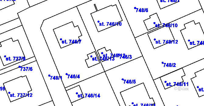 Parcela st. 746/12 v KÚ Bechyně, Katastrální mapa