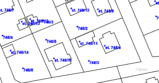 Parcela st. 748/11 v KÚ Bechyně, Katastrální mapa