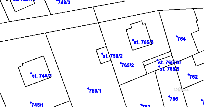 Parcela st. 750/2 v KÚ Bechyně, Katastrální mapa