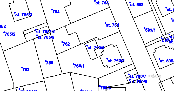 Parcela st. 760/6 v KÚ Bechyně, Katastrální mapa