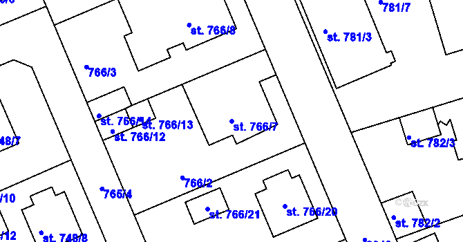 Parcela st. 766/7 v KÚ Bechyně, Katastrální mapa