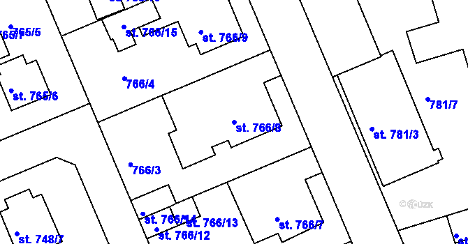 Parcela st. 766/8 v KÚ Bechyně, Katastrální mapa