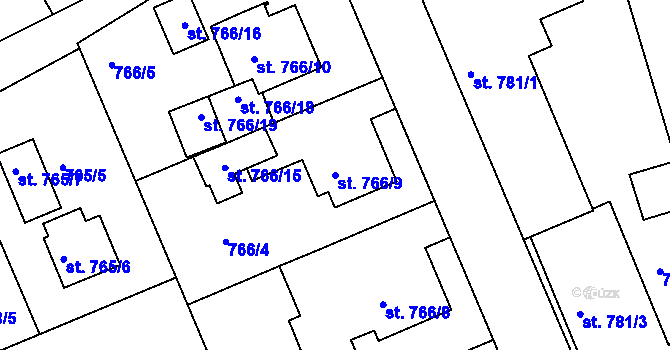 Parcela st. 766/9 v KÚ Bechyně, Katastrální mapa