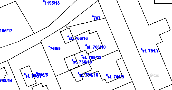 Parcela st. 766/10 v KÚ Bechyně, Katastrální mapa