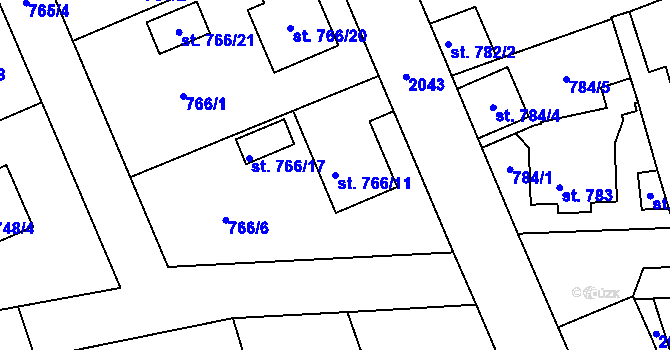 Parcela st. 766/11 v KÚ Bechyně, Katastrální mapa