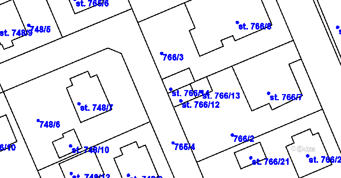 Parcela st. 766/14 v KÚ Bechyně, Katastrální mapa