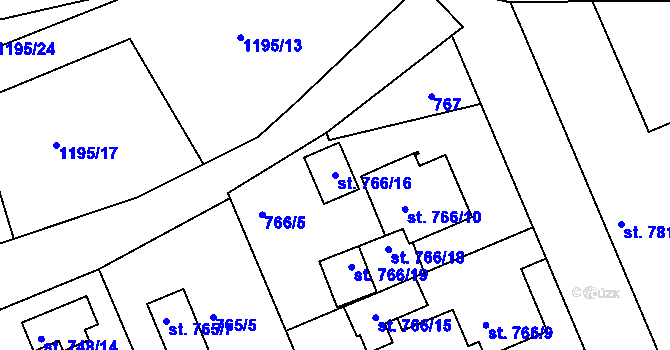 Parcela st. 766/16 v KÚ Bechyně, Katastrální mapa
