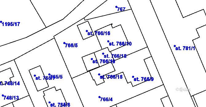 Parcela st. 766/18 v KÚ Bechyně, Katastrální mapa