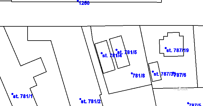 Parcela st. 781/4 v KÚ Bechyně, Katastrální mapa