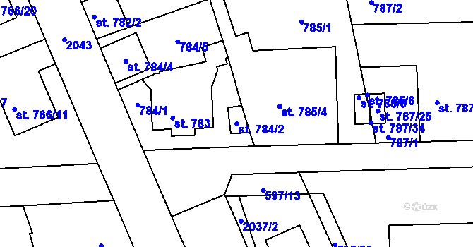 Parcela st. 784/2 v KÚ Bechyně, Katastrální mapa