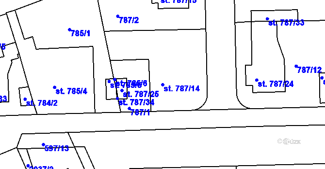 Parcela st. 787/14 v KÚ Bechyně, Katastrální mapa