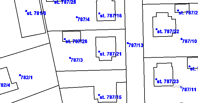 Parcela st. 787/21 v KÚ Bechyně, Katastrální mapa