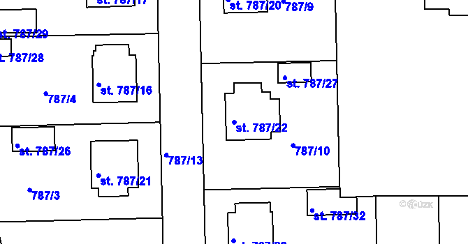 Parcela st. 787/22 v KÚ Bechyně, Katastrální mapa
