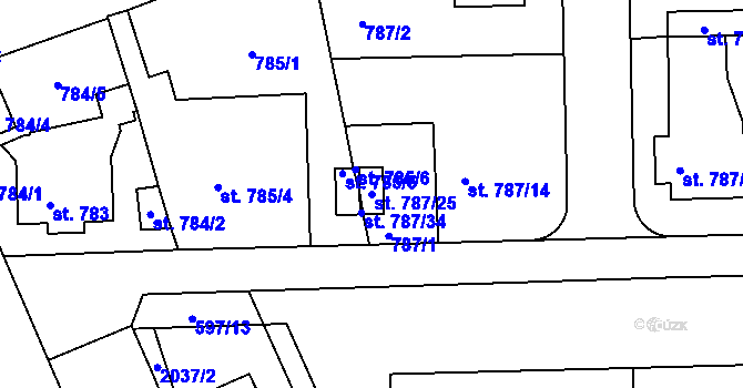 Parcela st. 787/25 v KÚ Bechyně, Katastrální mapa