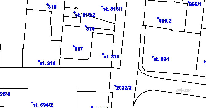 Parcela st. 816 v KÚ Bechyně, Katastrální mapa