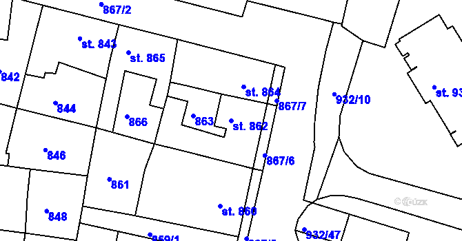 Parcela st. 862 v KÚ Bechyně, Katastrální mapa
