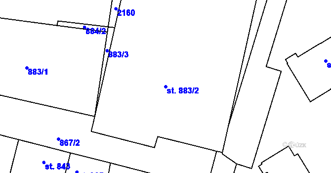 Parcela st. 883/2 v KÚ Bechyně, Katastrální mapa