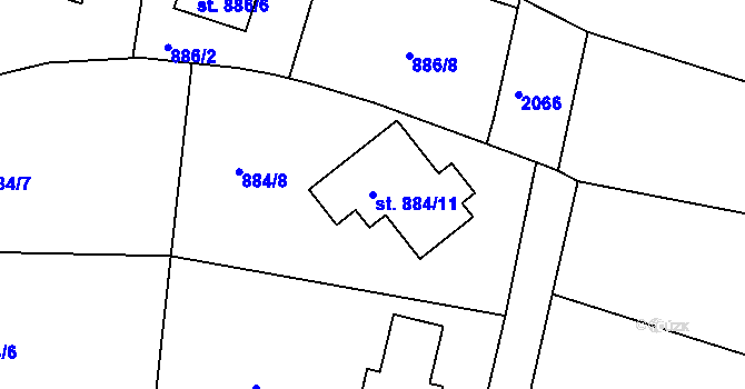 Parcela st. 884/11 v KÚ Bechyně, Katastrální mapa