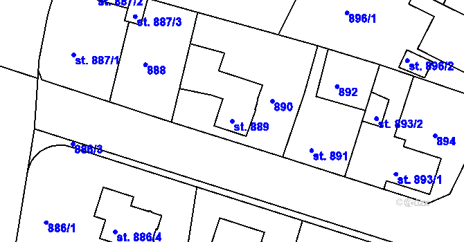 Parcela st. 889 v KÚ Bechyně, Katastrální mapa