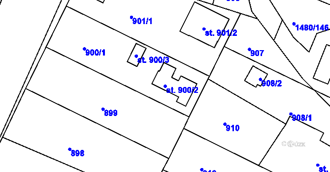 Parcela st. 900/2 v KÚ Bechyně, Katastrální mapa