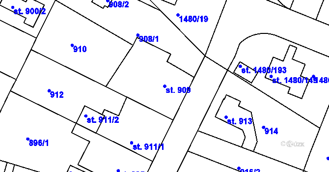 Parcela st. 909 v KÚ Bechyně, Katastrální mapa