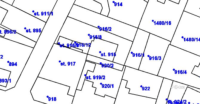 Parcela st. 915 v KÚ Bechyně, Katastrální mapa
