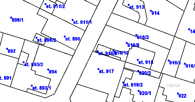 Parcela st. 916/9 v KÚ Bechyně, Katastrální mapa