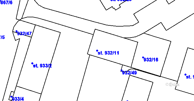 Parcela st. 932/11 v KÚ Bechyně, Katastrální mapa