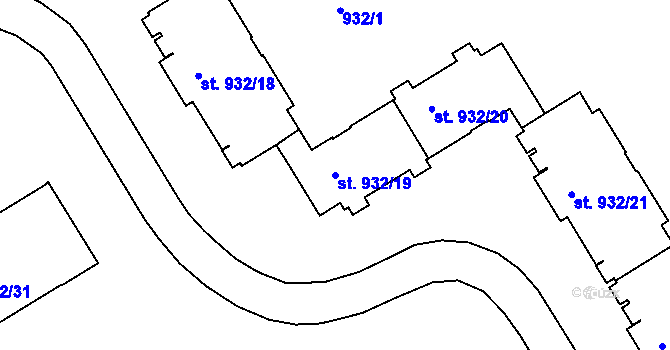 Parcela st. 932/19 v KÚ Bechyně, Katastrální mapa