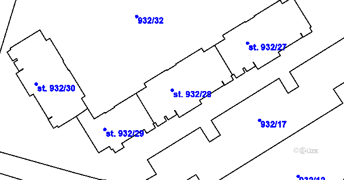 Parcela st. 932/28 v KÚ Bechyně, Katastrální mapa