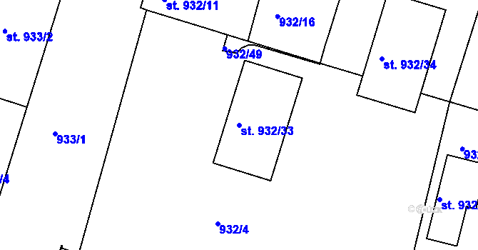 Parcela st. 932/33 v KÚ Bechyně, Katastrální mapa
