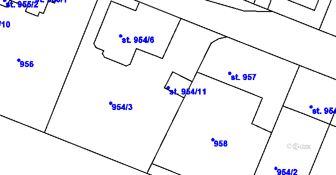 Parcela st. 954/11 v KÚ Bechyně, Katastrální mapa