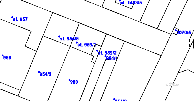 Parcela st. 959/2 v KÚ Bechyně, Katastrální mapa