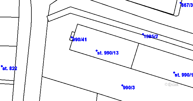 Parcela st. 990/13 v KÚ Bechyně, Katastrální mapa